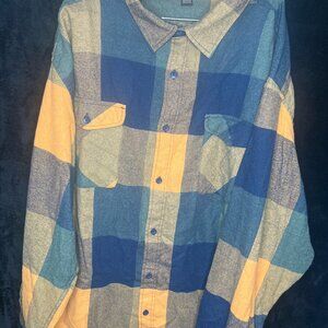 Steve’s Jeans Men’s 4X Plaid Flannel Shirt Long Sleeve Blue Yellow Cotton Blend